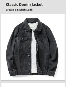 Détails d'une veste en jean noir délavé avec boutons métalliques et poches à rabat