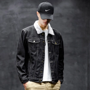 Men Fleece Lined Denim Jacket Warm Sherpa Collar Button Down Cotton Blend Outerwear Casual Fashion Winter Coat For Men