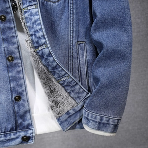 Veste en jean bleue pour hommes avec doublure polaire et boutons métalliques