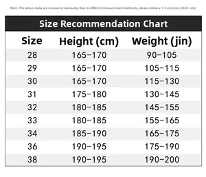 Detailed size chart for men's vintage slim straight jeans based on height and weight
