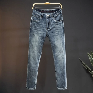 Men's Slim Fit Straight Leg Jeans Washed Denim Streetwear Cotton Blend Mid Waist Casual Long Pants For Daily Wear