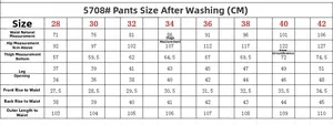 Detailed size chart for men's cotton camouflage cargo pants from size 28 to 42 in cm