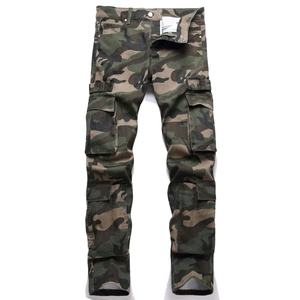 Men's camouflage cargo pants with multi-pockets made of durable cotton twill fabric