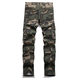 Men's outdoor cargo pants with classic jungle camouflage pattern and multi-pocket design