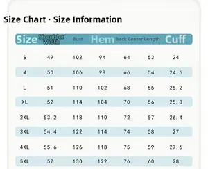 Detailed size chart for black work jacket including shoulder and chest measurements