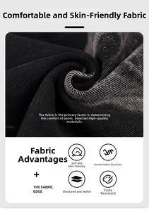 Détail du tissu denim noir délavé épais avec une texture douce et une haute élasticité