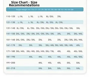 Size chart table for men's work jacket showing height and weight recommendations