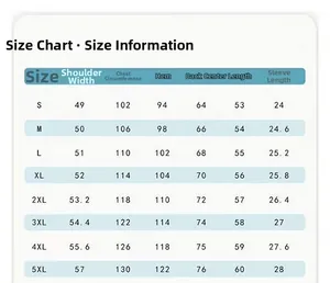 Detailed size chart for men's denim jacket with measurements from size S to 5XL