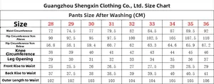 Detailed size chart for men's vintage slim stretch jeans showing measurements in cm