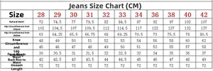Tableau des tailles détaillé pour jeans homme avec mesures de taille et de hanches