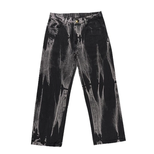 Jean noir tie-dye de style américain coupe large et décontractée en denim robuste