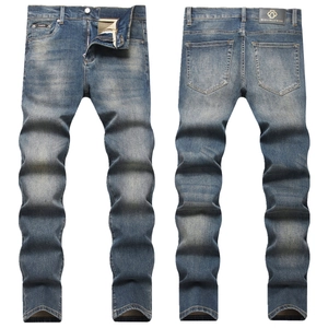 Men's Slim Fit Stretch Denim Jeans Nostalgic Washed Blue Cotton Blend Tapered Leg Trousers Casual Streetwear For Men