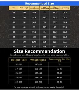 Detailed size chart for moon and star embroidery denim pants showing dimensions in cm