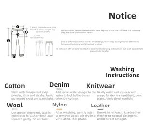 Size guide and washing instructions for denim shorts with measurement diagram