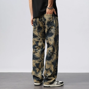Pantalon cargo rétro pour hommes à imprimé camouflage et coupe droite décontractée