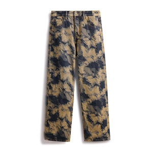 Jean droit rétro américain pour homme avec motif camouflage abstrait et denim de haute qualité