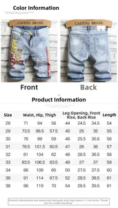 Tableau des tailles détaillé pour shorts en jean homme avec mesures de taille et hanches