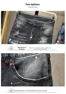 Dettaglio denim usurato con schizzi di vernice ed etichetta rossa New Fashion
