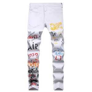 Jean slim blanc pour homme avec imprimé graffiti de style américain à l'arrière