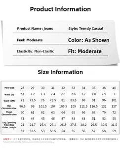 Detailed size guide table for vintage distressed denim shorts with precise measurements