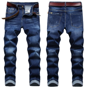Herren Tiefblau Slim Fit Denim Jeans Vintage Washed Distressed Baumwollhose Mit Gürtel Retro Casual Tapered Hose Für Herren