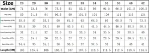 Detailed size chart for men's street style embroidery slim fit straight leg denim jeans