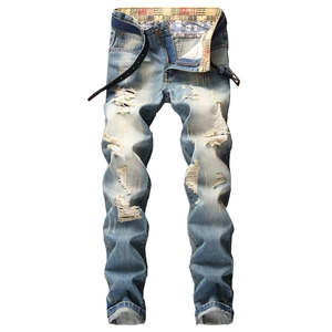 Pantalon en Jean Vintage Distressed pour Hommes Avec Détails Déchirés Et Lavage à Moustaches Jeans Streetwear pour Jeunes Hommes
