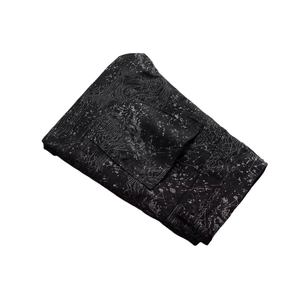 Men's slim black jeans with colorful hand-painted graffiti and topographical print pattern