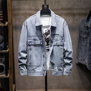 Men Vintage Wash Denim Jacket Streetwear Cotton Utility Coat With Letter Print RUNHARD For Casual Daily Wear