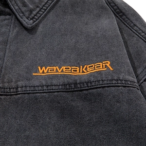 Winter casual grey loose jacket with orange heavy waveakear embroidery detail