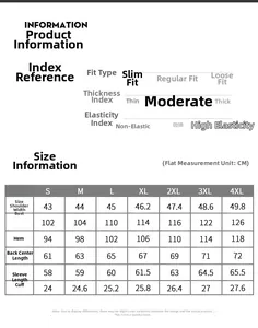 Detailed size guide chart for slim fit corduroy jacket showing measurements from S to 4XL