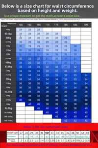 Detailed size chart for men denim shorts covering height weight and waist measurements