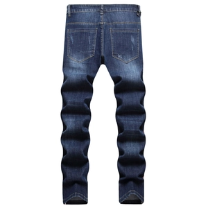Vue arrière du jean homme slim bleu foncé avec délavage vintage et effet empilage