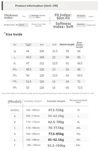 Detailed size chart for men's denim jacket including measurements for M to 5XL sizes