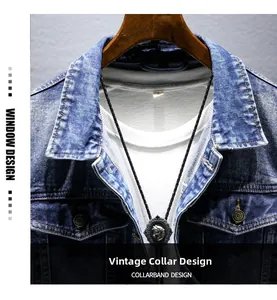Detail of vintage blue washed denim jacket featuring metal buttons and a horse bolo tie
