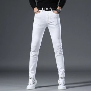 Slim fit white stretch denim jeans for men with minimalist spring style fashion design