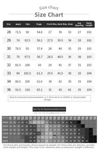 Detailed size chart and fitting guide for men's slim fit jeans with precise measurements