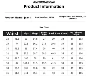 Tableau des tailles pour jeans blancs ajustés avec mesures détaillées du pantalon