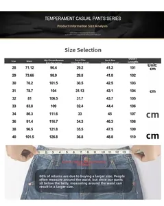 Detailed size chart for men's straight vintage blue jeans with measurement instructions