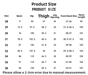 Tableau des tailles détaillé pour jeans bleu clair slim montrant les mesures du 28 au 38