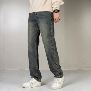 Vintage Herren Jeans mit geradem Bein und spezieller Retro-Waschung in Blau-Grau