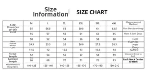 Detailed size chart for men's denim jacket including measurements from M to 4XL sizes