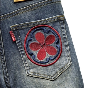 Men's denim shorts with carp embroidery and detailed craftsmanship on back pocket