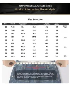 Guide des tailles détaillé pour jeans homme avec mesures de la taille et de la longueur