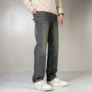 Herren Jeans im Retro-Blau mit geradem Bein, Vintage-Waschung und klassischem Schnitt
