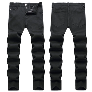 Jeans Skinny Noir pour Homme en Denim Élastique Taille Moyenne Fermeture Éclair Coupe Ajustée Poches Pantalon Long Casual