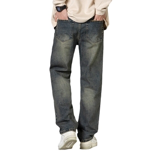 Herren Jeans im Retro-Straight-Leg-Stil mit Gelbschlamm-Waschung und Streetwear-Design
