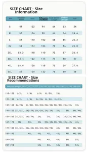 Detailed size chart for men's denim jacket including measurements from S to 5XL