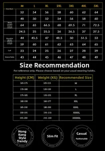 Detailed size guide table for men's winter denim jackets from size M to 5XL with measurements