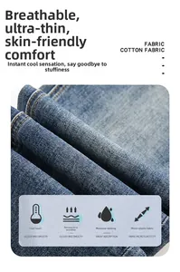 Gros plan du tissu denim bleu montrant la texture en coton respirant et l'élasticité